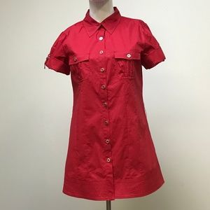 Dolled Up Red Short Sleeve Button Up Dress